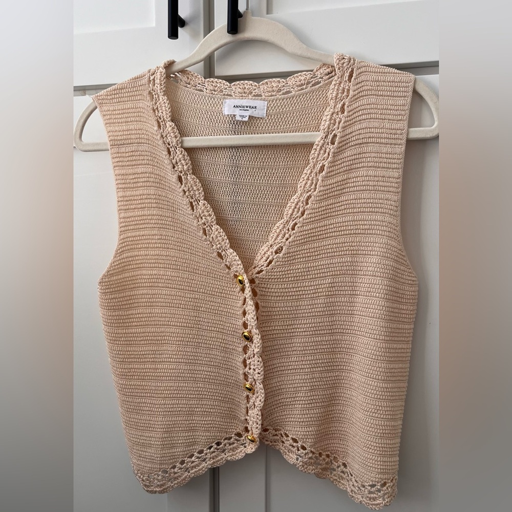 AnnieWear Cream and tan crochet vest top!
